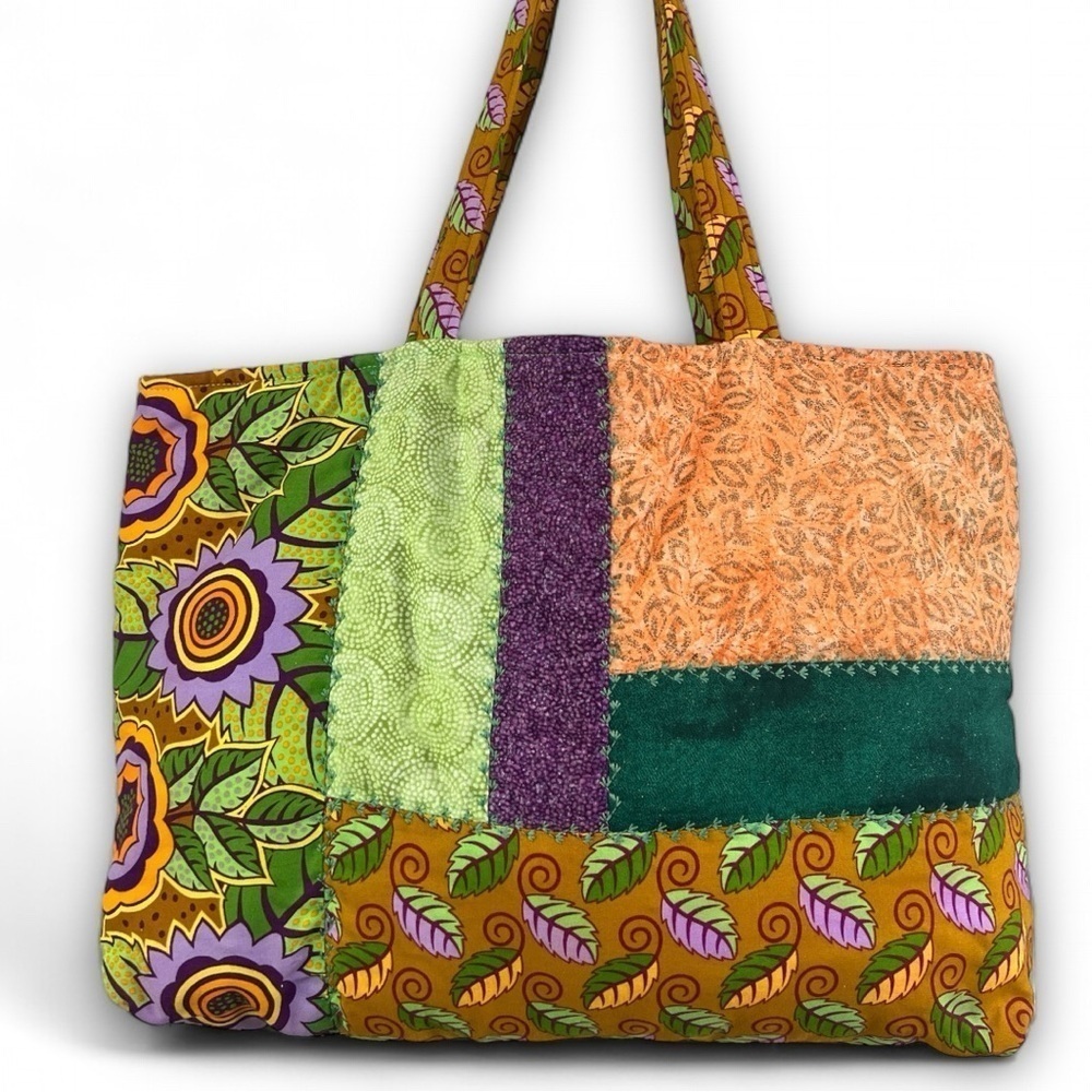 Sunflower Patchwork Orange & Lilac Quilted Harves… - image 1